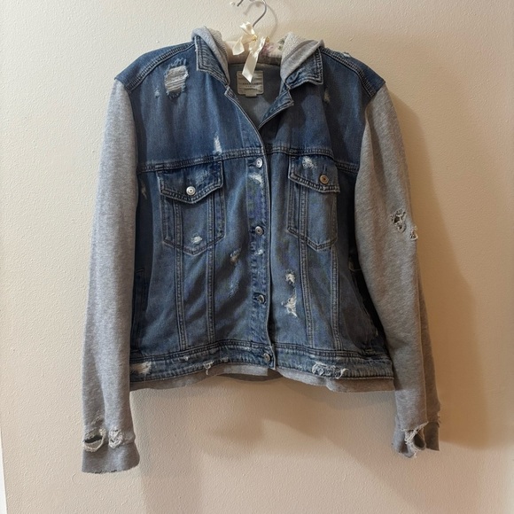 American Eagle Outfitters Jackets & Blazers - American Eagle Outfitters Denim and Gray Distressed Jacket